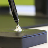 Classic Black Leather Single Pen Stand, Silver